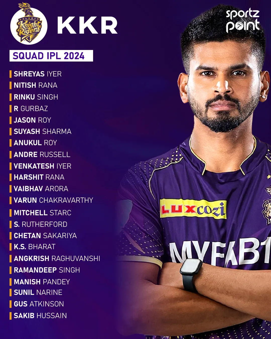 KKR Squad for IPL 2024  
