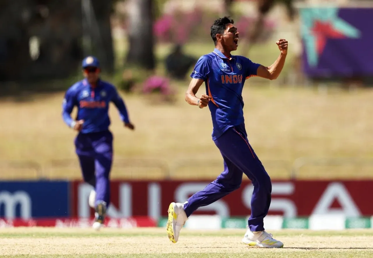 Ravi Kumar Celebrating a wicket in ICC U19 World Cup 2022.  Image | ICC/Getty