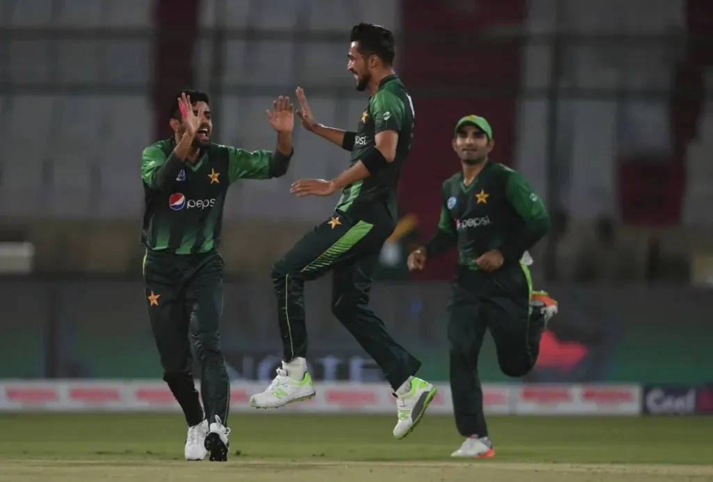 Amir celebrating after giving an early blow to WI | Sportz Point