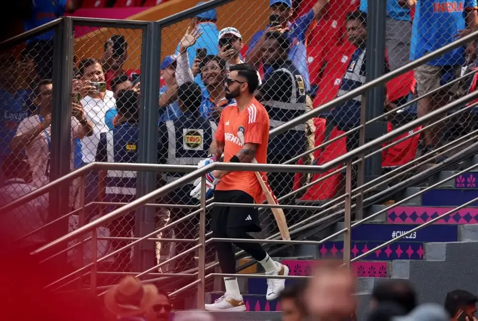 Virat Kohli walks on to the field ahead of the semi-final clash  Image - Getty