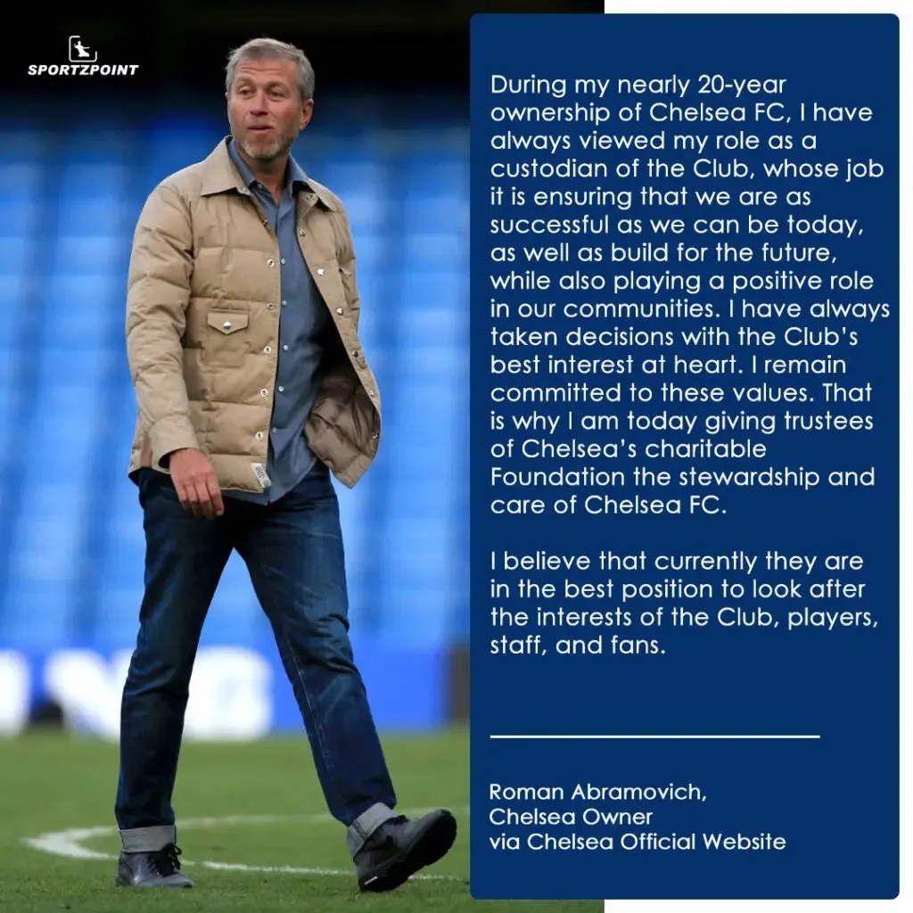 Roman Abramovich in his statement on current ownership of Chelsea FC Club | Sportz Point