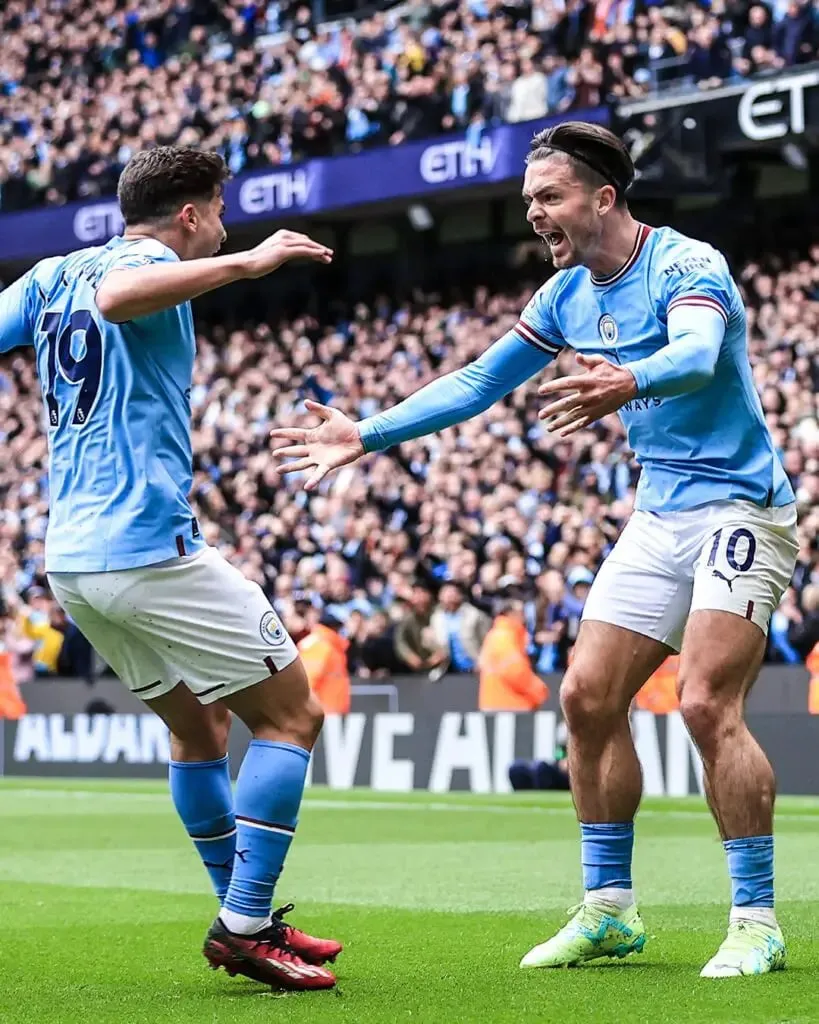 Man City vs Liverpool: Jack Grealish & Alvarez celebrating the fourth goal of Man City | Sport Point