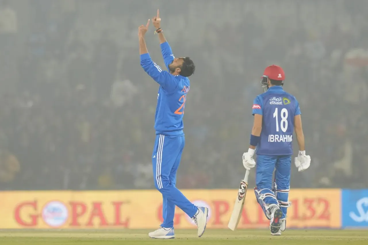 Axar Patel after getting Gurbaz out stumped.  Image | BCCI