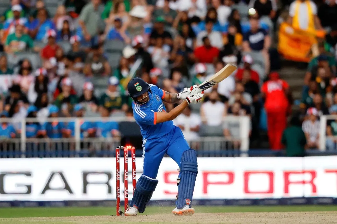 Jitesh Sharma became the fifth Indian to get out hit-wicket in T20I cricket, against South Africa on December 14 2023.  Image | AFP/Getty