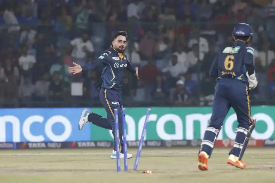 Delhi Capitals vs Gujarat Titans: Rashid Khan celebrates after bowling Abishek Porel | Sportz Point