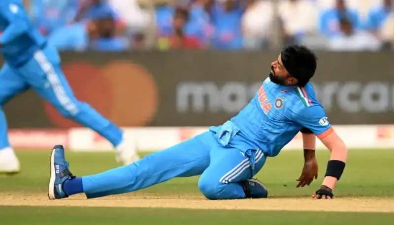 Bowling his first over of the game, Hardik Pandya appeared to twist his ankle during his follow through. Image- ESPNcricinfo  