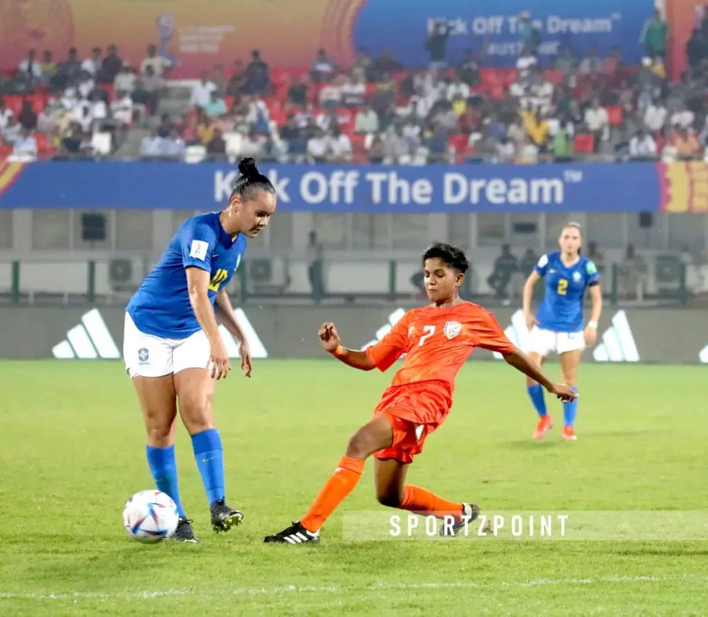 Indian forward Neha against Brazil's Gabi. | India vs Brazil | FIFA U17 Women's World Cup 2022 | Sportz Point