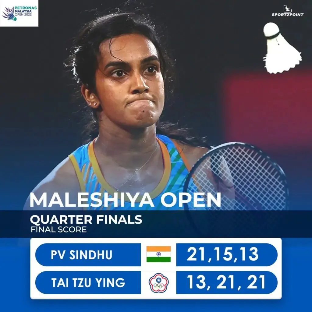 Malaysia Open 2022: PV Sindhu lost to world No.2 Tai Tzu Ying in the quarter- finals | Badminton News | Sportz Point