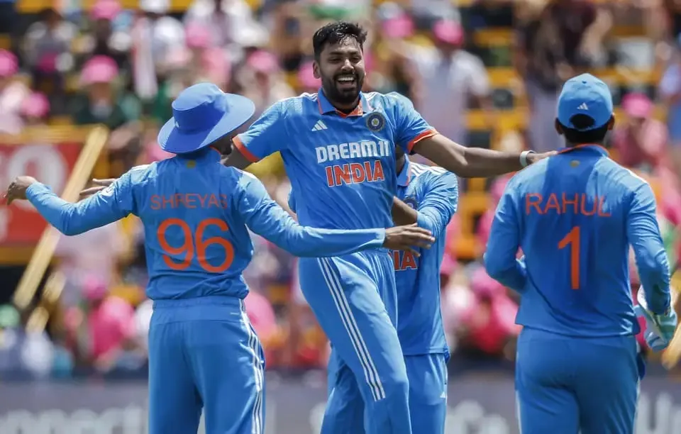 Avesh Khan celebrates a wicket during the SA vs IND 1st ODI match  Image - AFP/Getty Images