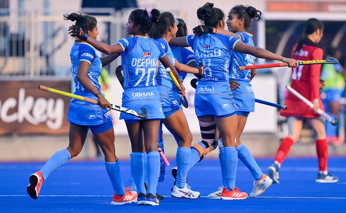 The Indian Junior Women's Hockey Team came from behind to defeat Korea 3-1 in the qualification match of the FIH Hockey Women's Junior World Cup 2023. Image- Glamsham  