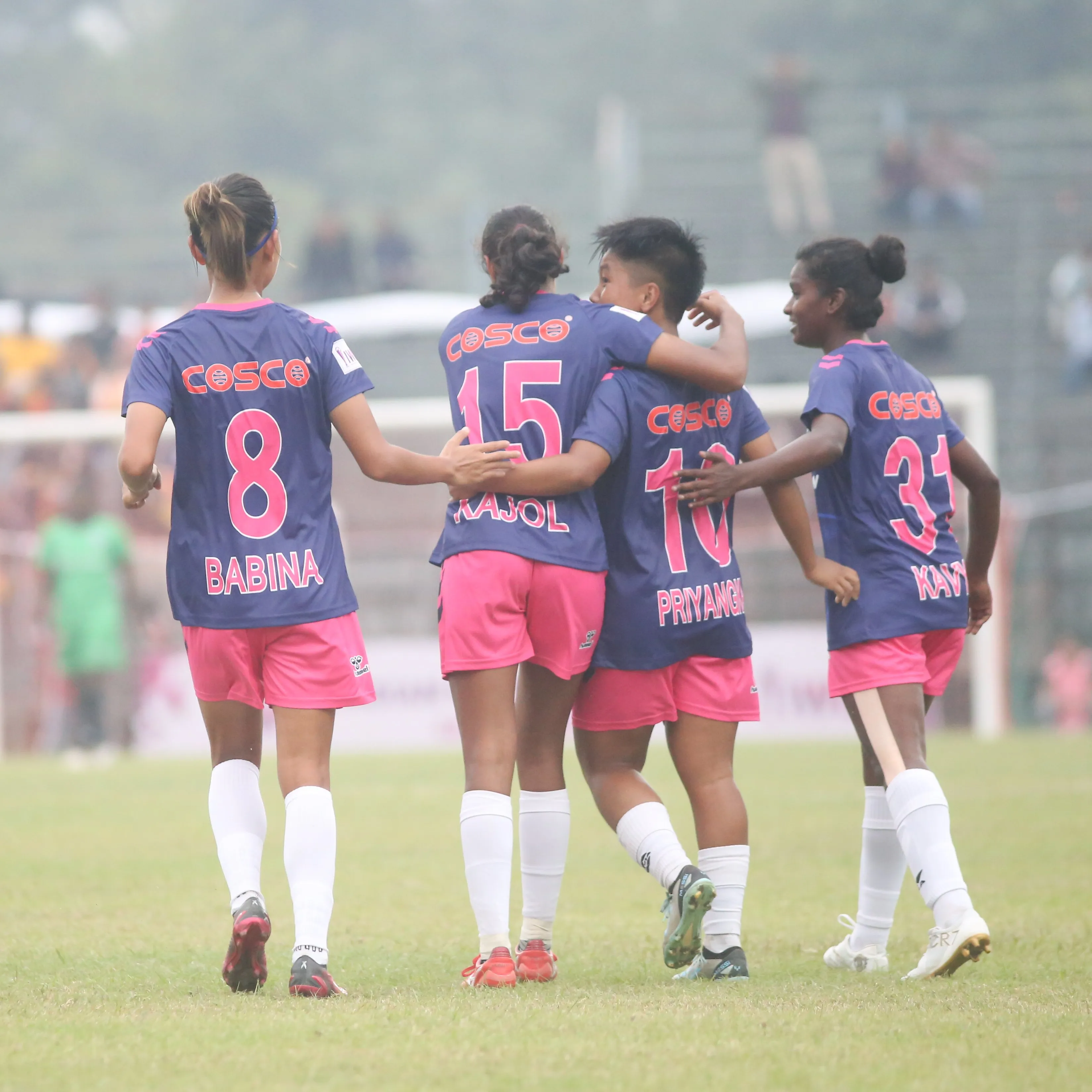 Priyankgka Devi celebrating her goal with the teammates in the IWL 2023-24 game against East Bengal.  Image | AIFF