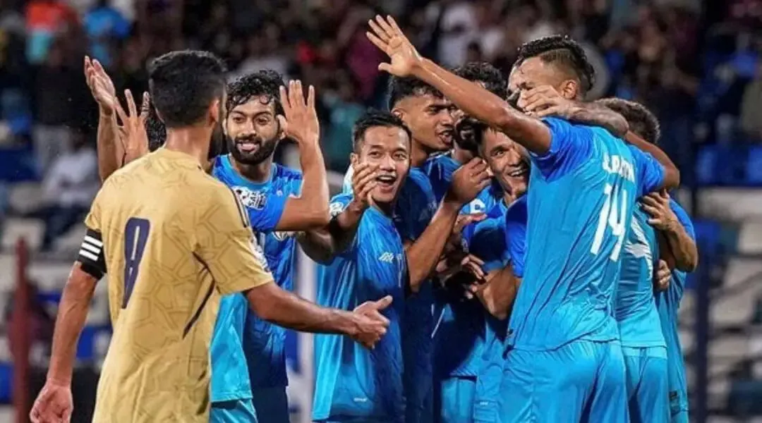 India players celebrating after scoring a goal against Kuwait. | Sportz Point |