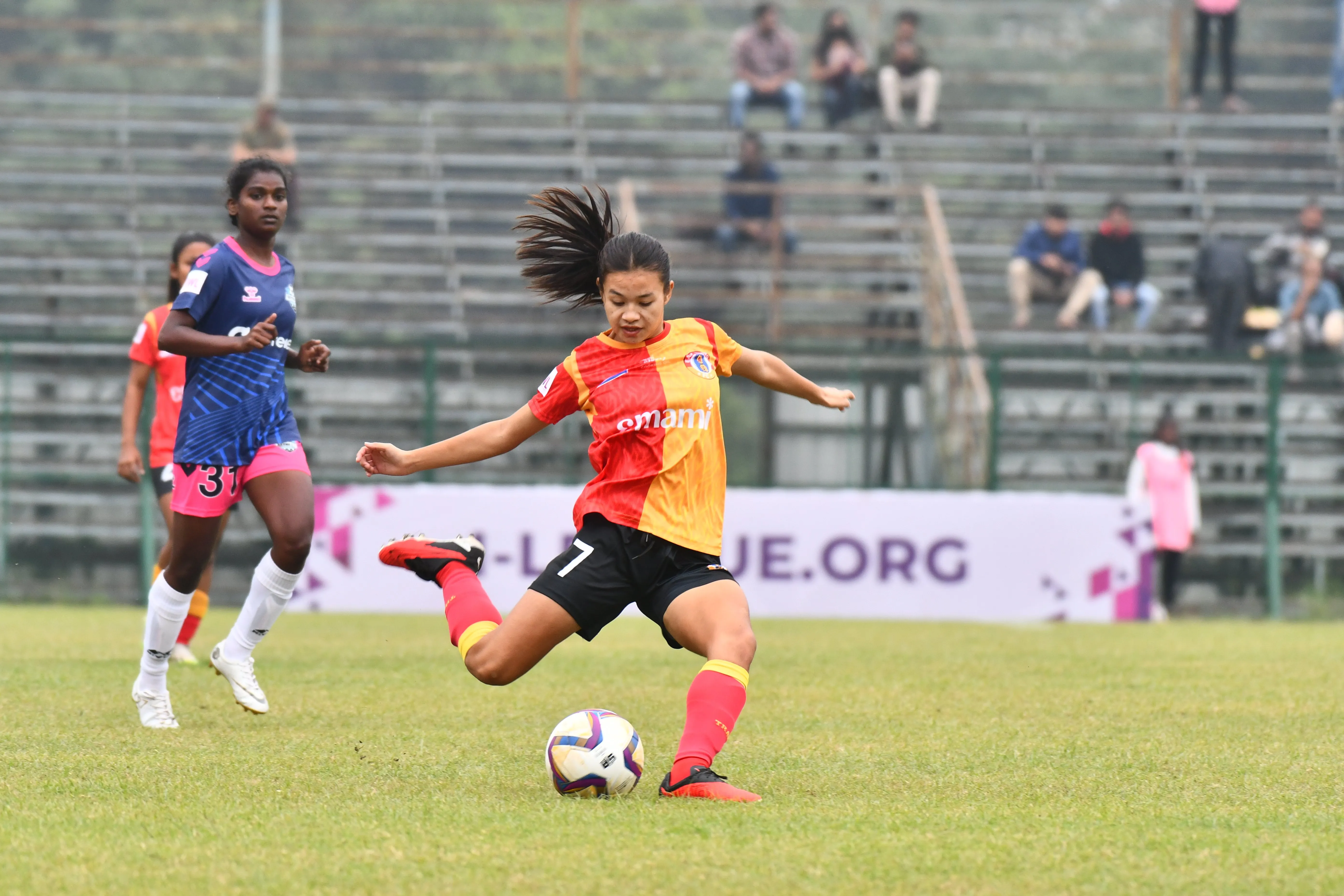 Shibani Devi became the first East Bengal Women player to score in IWL at their home.  Image | East Bengal