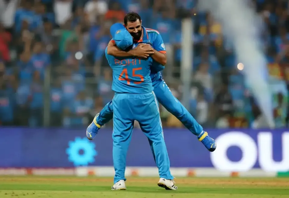 Mohammed Siraj celebrates the match-winning moment with Rohit Sharma  Image - Getty