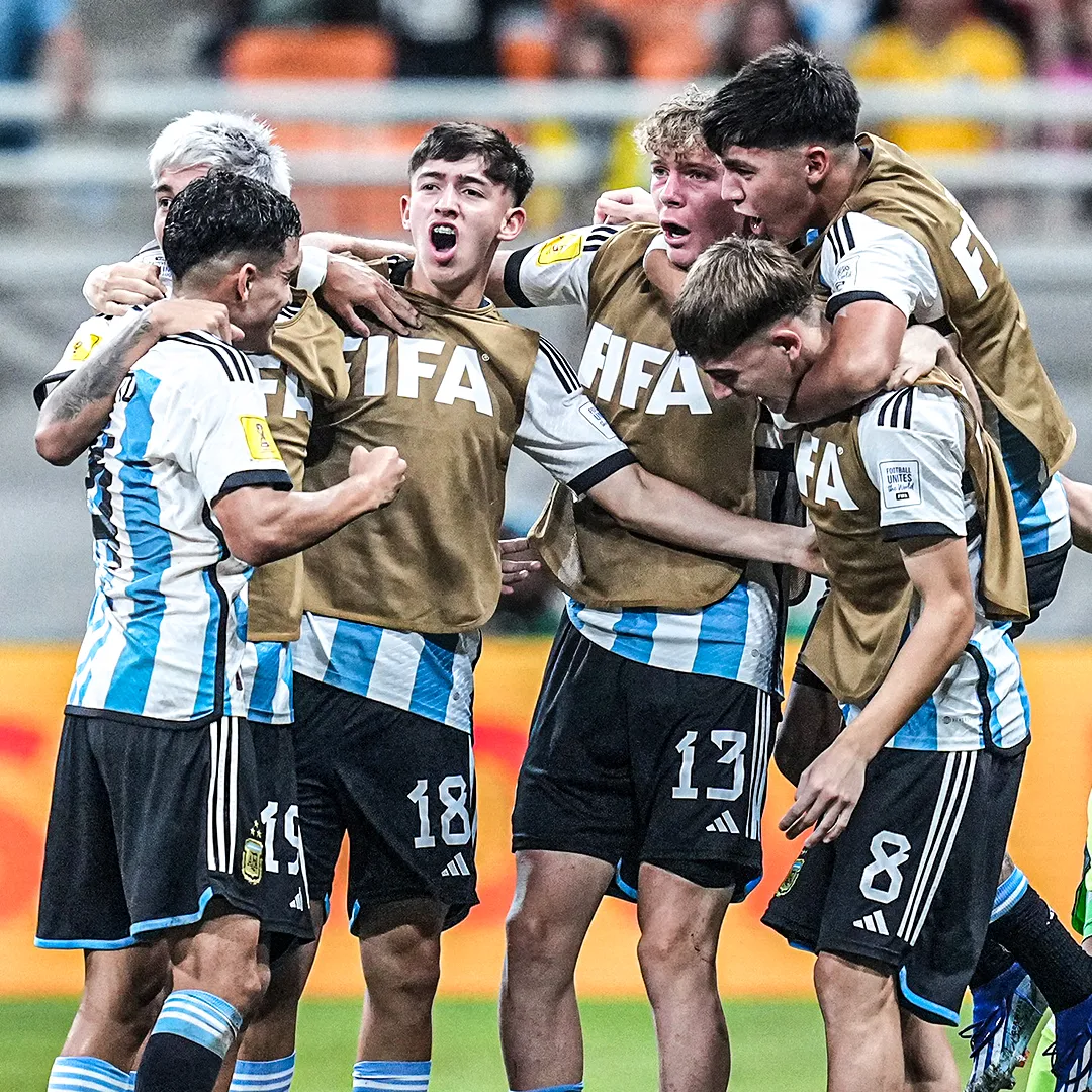 Argeinta U-17 players celebrating a goal against Brazil in the Quarter-final at Jakrta International Stadium.  Image | Facebook
