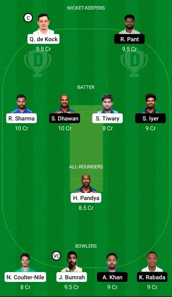 MI Vs DC Dream11 Fantasy team | SportzPoint.com