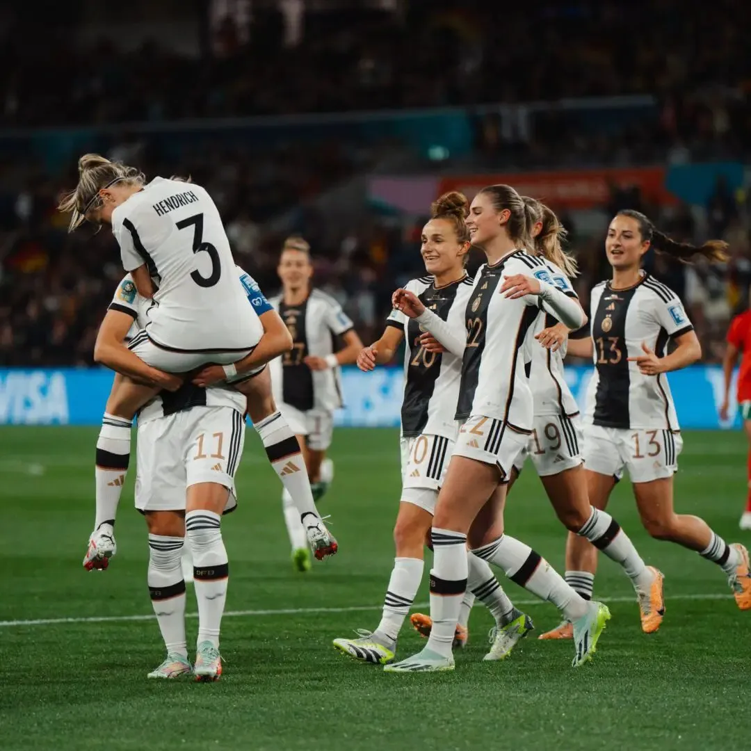 Germany vs Morocco: German players celebrate after scoring their fourth goal via an own goal by Hanane Ait-El-haj | Sportz Point