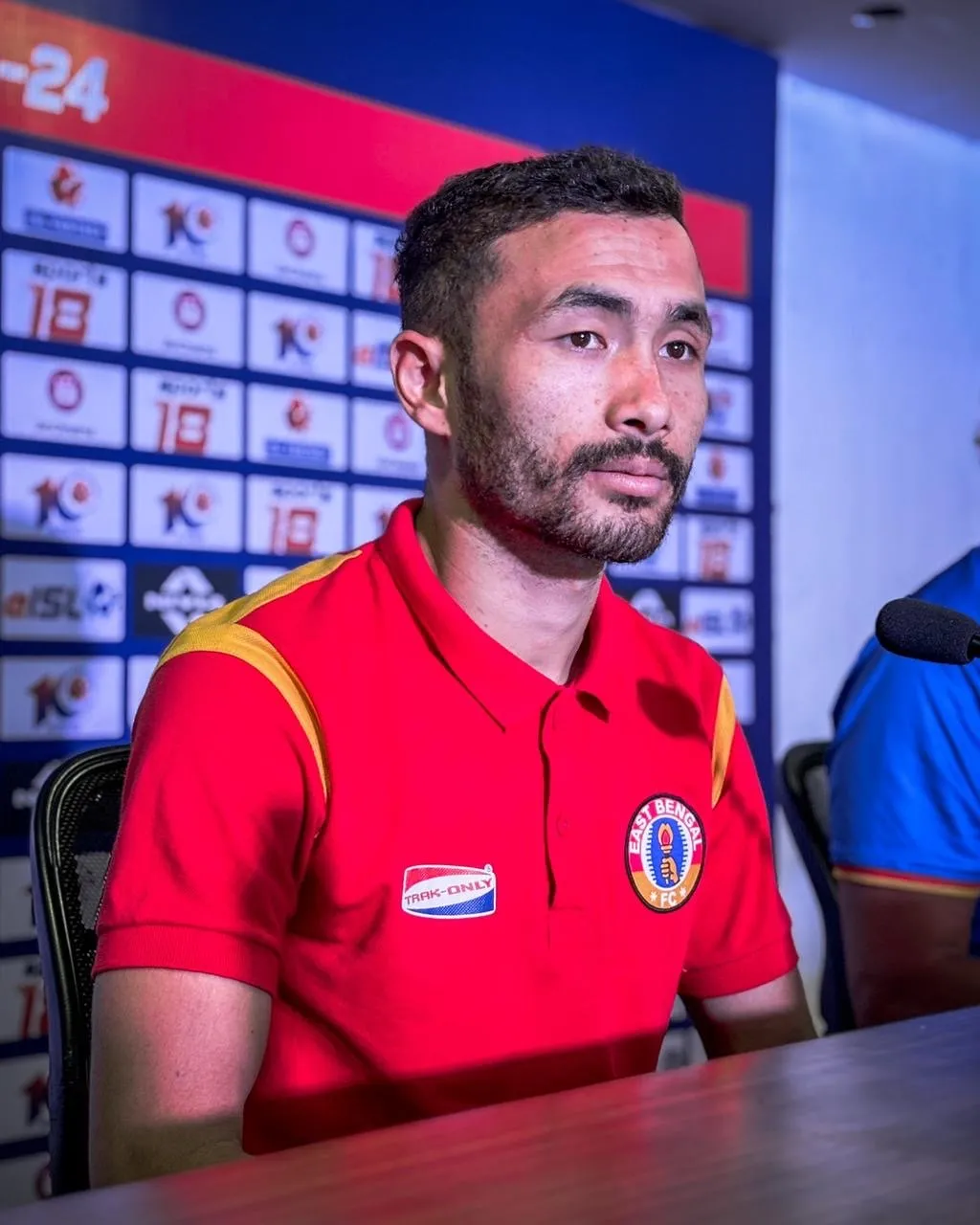 Naorem Mahesh Singh attended the press conference ahead of the EB vs FC Goa match in ISL 2023/24.  