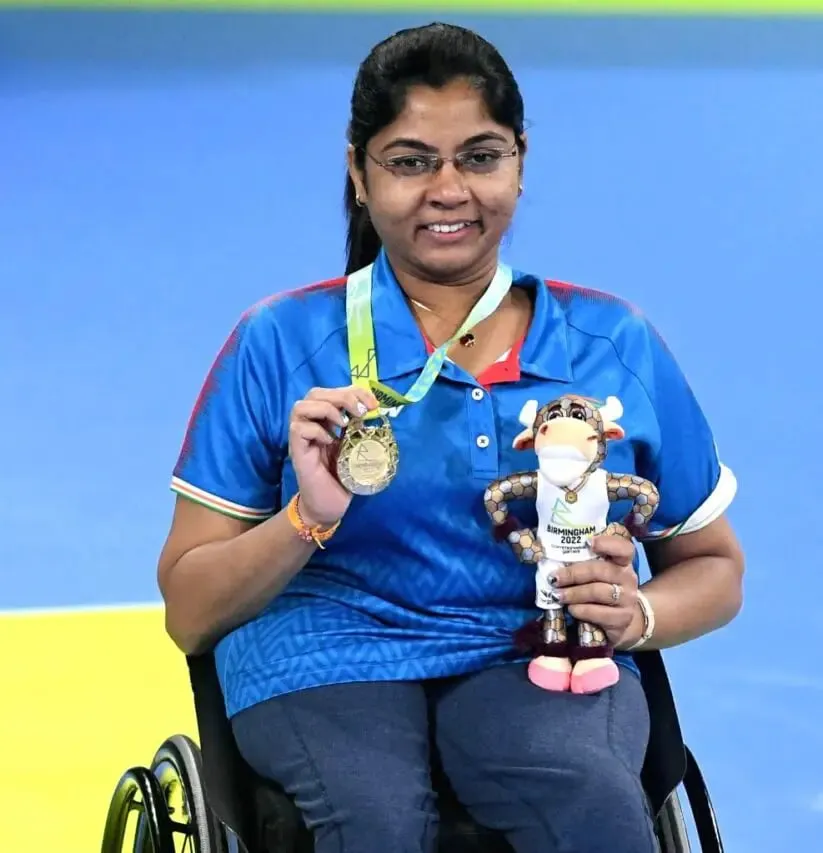 Bhavina Patel after winning the Gold medal in Women's Para Table Tennis Women's Singles classes 3-5 | Sportz Point