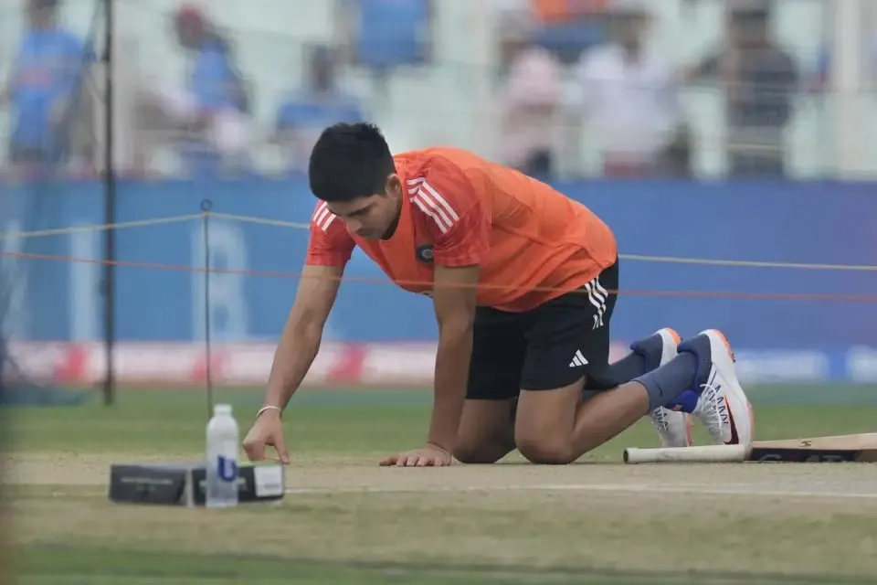 Shubman Gill has a close look at the pitch  Image - Associated Press