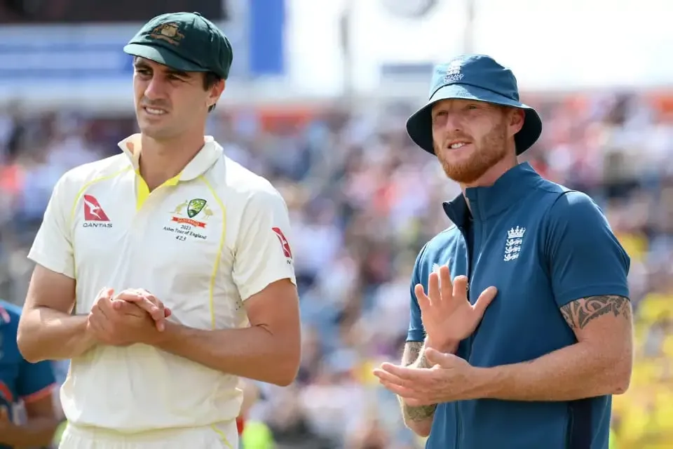 The Ashes: Pat Cummins and Ben Stokes at the presentation ceremony during the third test | Sportz Point