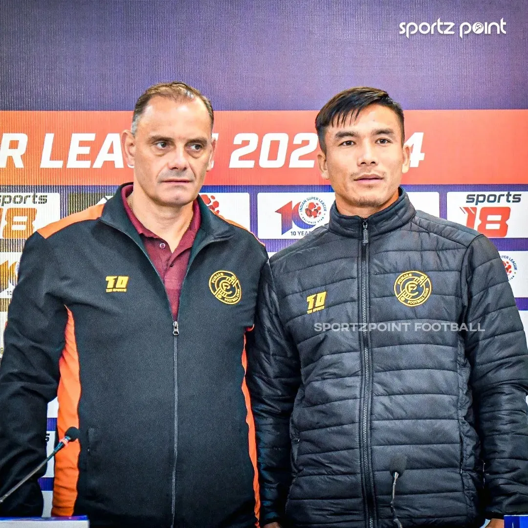 Punjab FC head coach Staikos Vergetis and defender Suresh Meitei attended the pre-match press conference in Kolkata  Image | Sportz Point