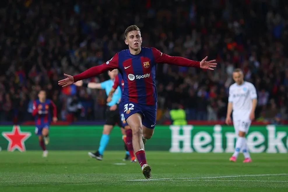 Fermin Lopez scored for the first goal for Barcelona in the Barcelona vs Napoli UCL 2023-24 Round of 16 second leg match.  Image | UEFA