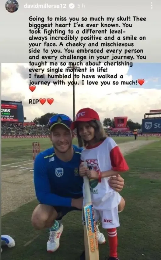 'RIP my little rockstar': David Miller shares heart-breaking video after losing someone close to him | Sportz Point