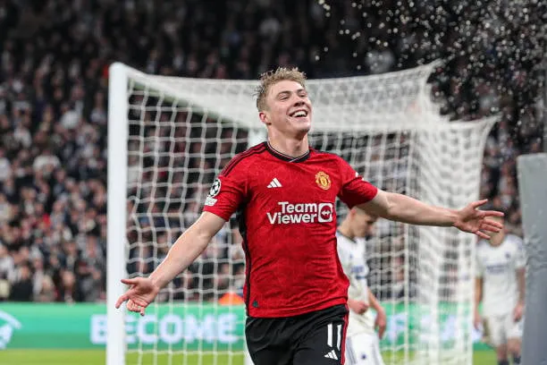 Rasmus Hojlund celebrates after scoring his side's second goal  Image - Getty