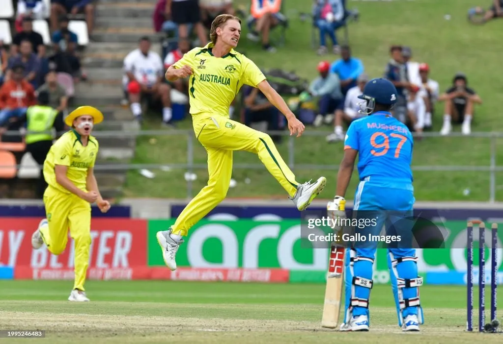 IND U19 vs AUS U19: Mahli Beardman celebrates Musheer Khan's wicket  Image - Getty