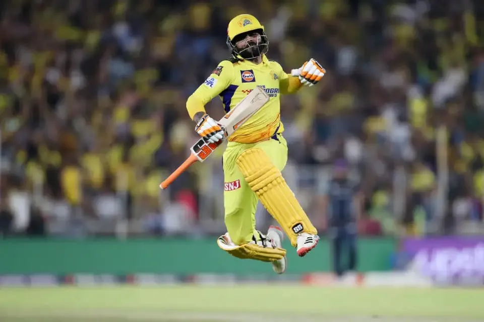 Ravindra Jadeja leaps into the sky after completing the win | Sportz Point