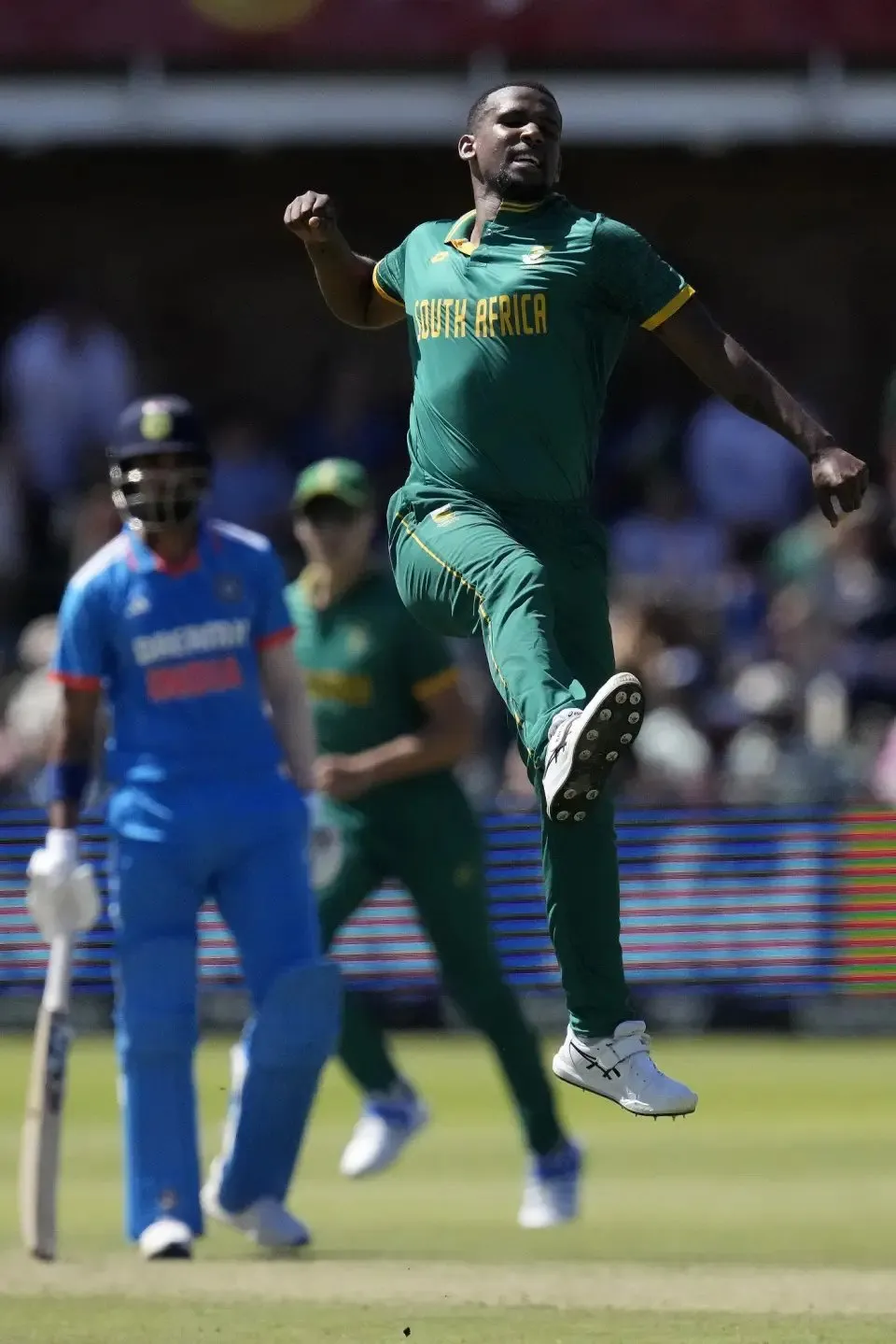 Lizaad Williams celebrates the dismissal of Sai Sudharsan during the SA vs IND 2nd ODI match  Associated Press