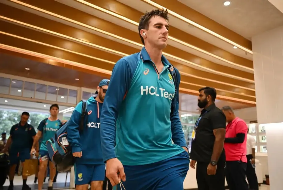 Pat Cummins makes his way into the ground for the crucial semi-final clash  Image - ICC via Getty