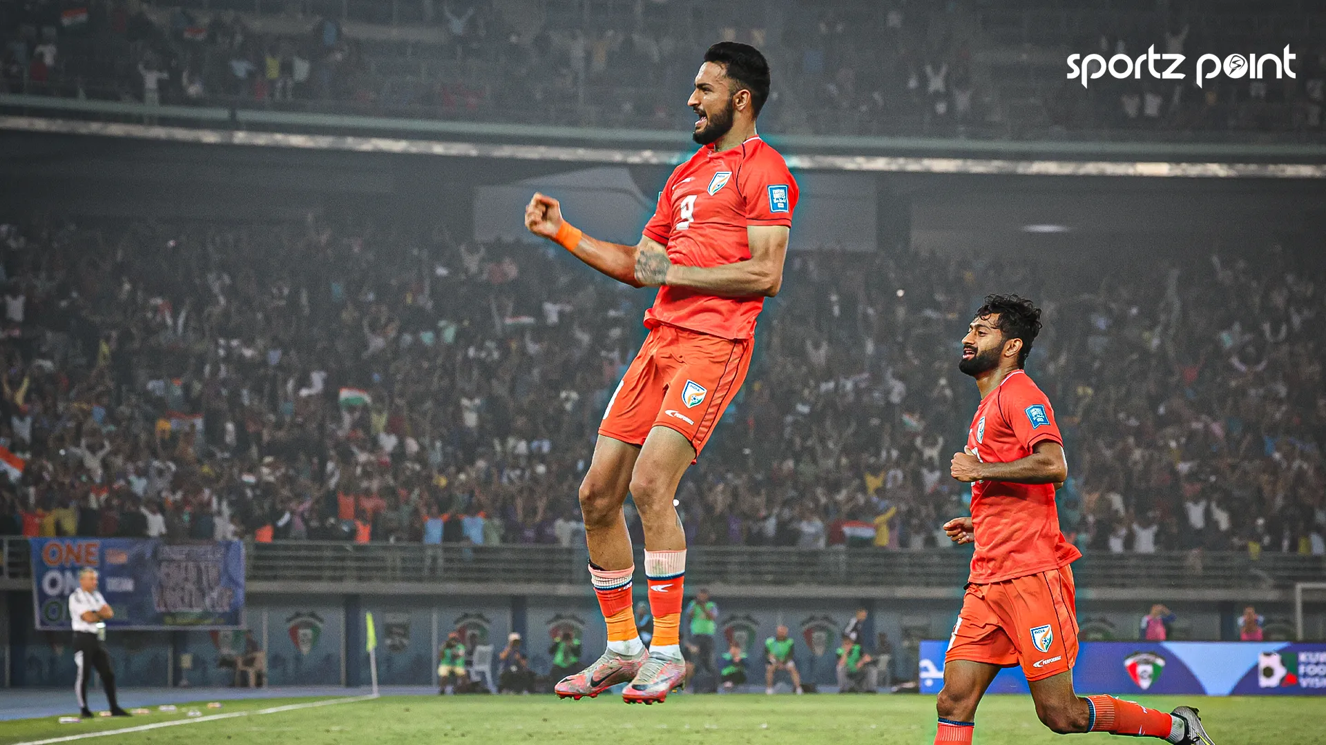 Manvir Singh celebrating after the goal against Kuwait.  Image: AIFF