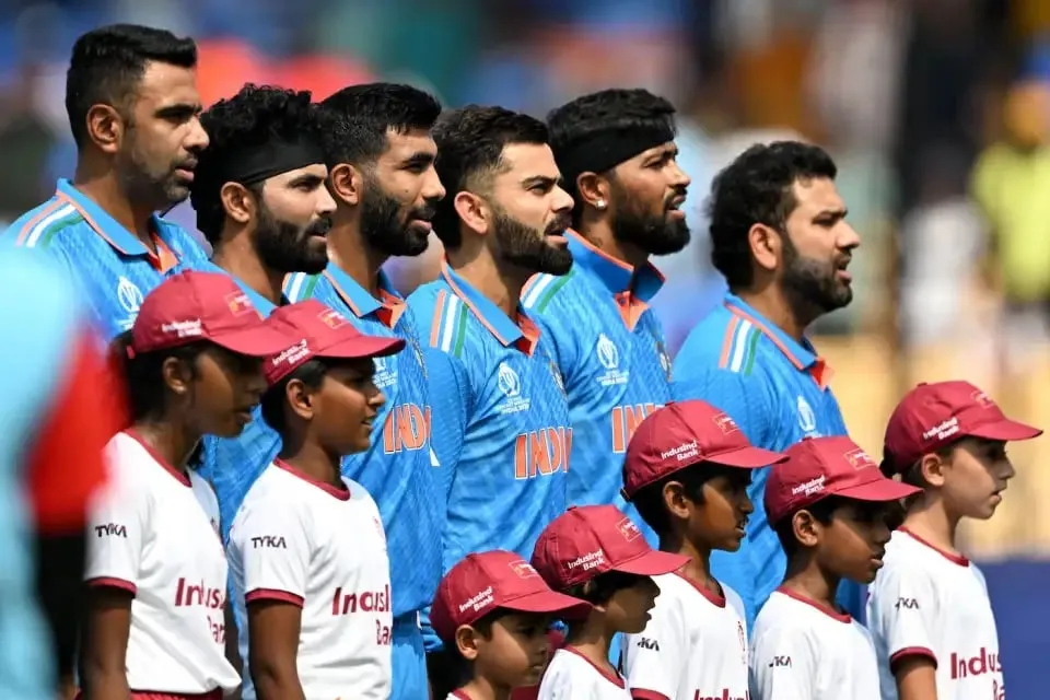 Indian team during the National anthem.  Image: ICC