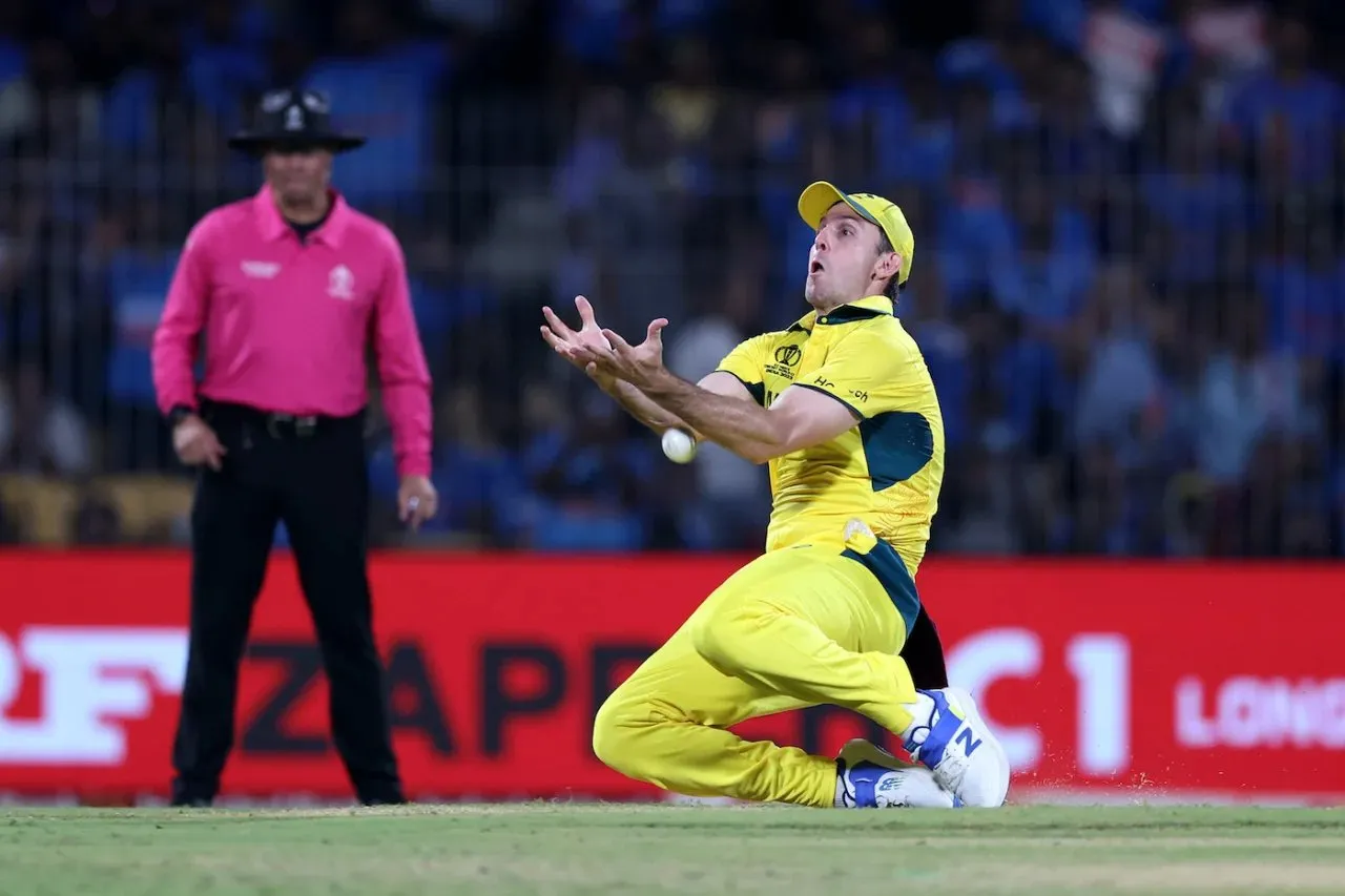 Virat Kohli was dropped by Mitchell Marsh on 12!  Image: ICC/Getty Images