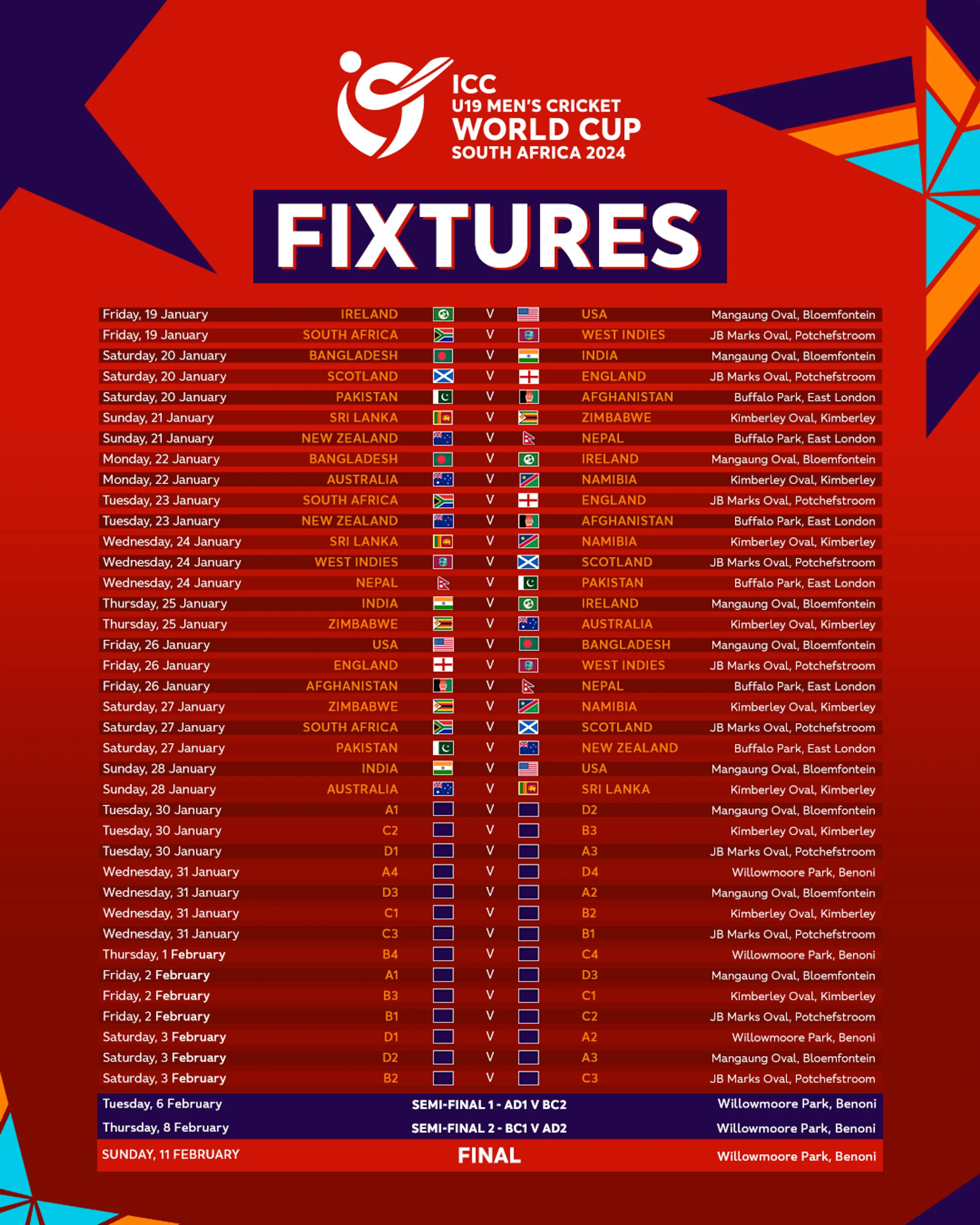 ICC U19 World Cup 2024 Full Schedule  Image | ICC Media