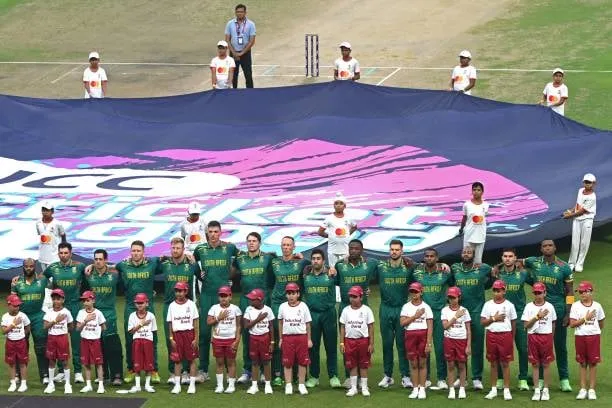 South Africa Cricket Team during their National Anthems  Getty Images