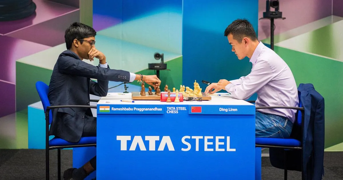 R Praggnanandhaa defeated China's Ding Liren at the Tata Steel Chess Masters. Image- Scroll.in  