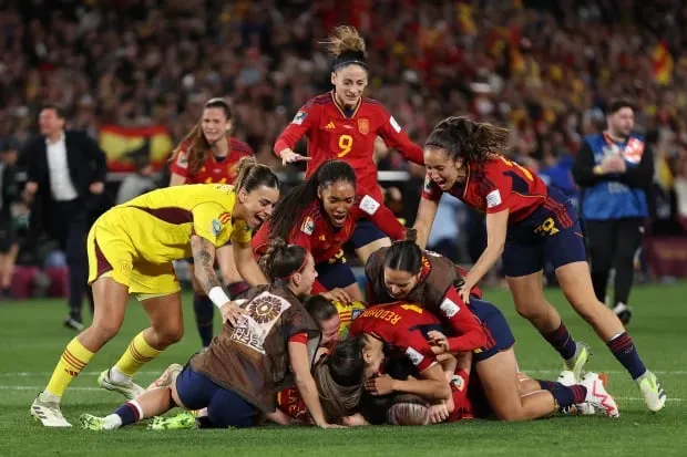 Spain Women's Football team celebrating after the final whistle in FIFA Women's World Cup 2023 final.  Image | FIFA