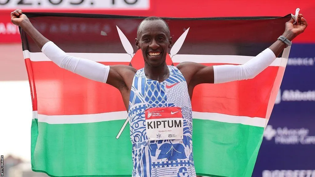 Kelvin Kiptum had created a world record by covering a distance of 42 km in two hours and 35 seconds. Image- BBC  