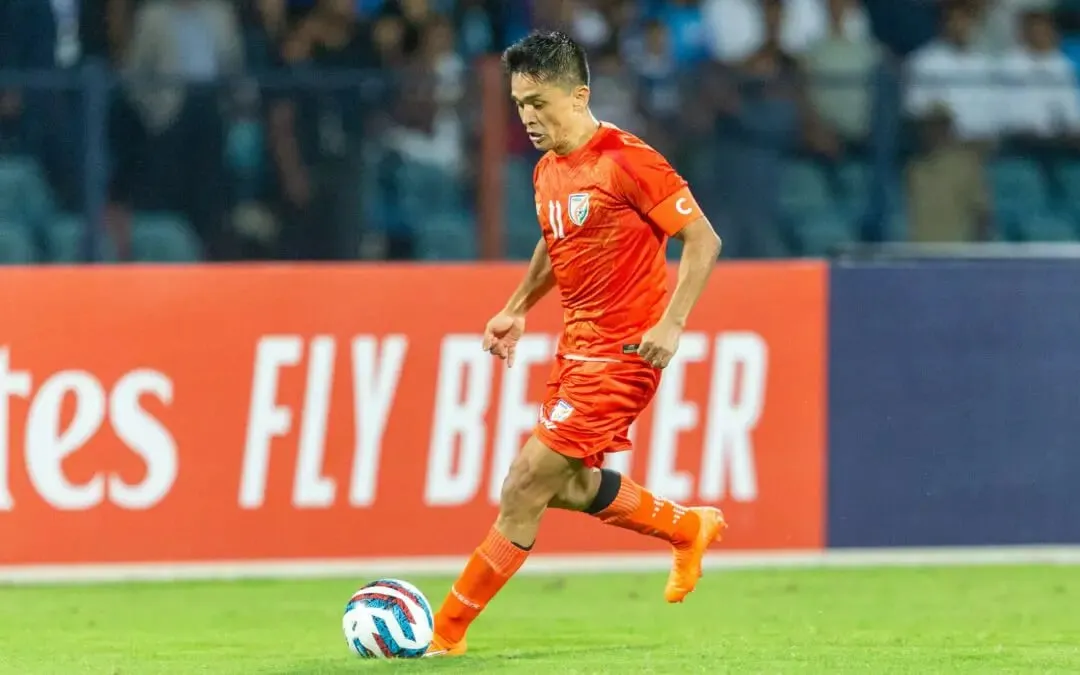 Sunil Chhetri during the SAFF Championship, where he won the Golden Boot and MVP Award | Sportz Point