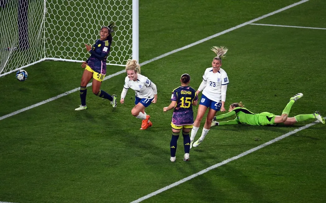 Lauren Hemp of England after scoring a stunning goal against Colombia during the FIFA Women's World Cup Australia & New Zealand 2023 Quarter Final match between England and Colombia at Stadium Australia on August 12, 2023 in Sydney, Australia.  Image | RNZ