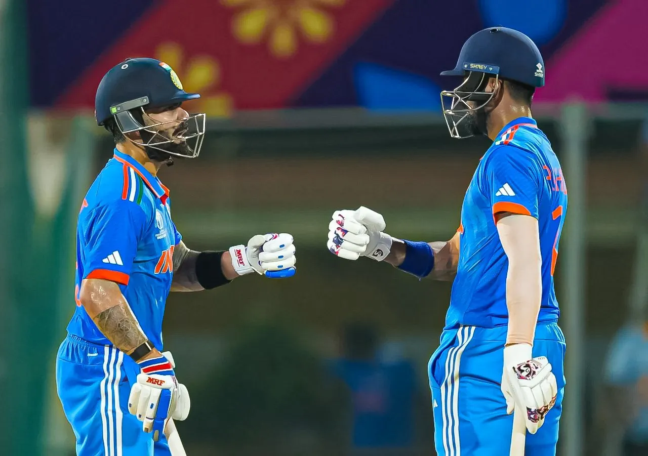 Virat Kohli and KL Rahul now have the highest partnership for India against Australia in World Cups.  Image: ICC