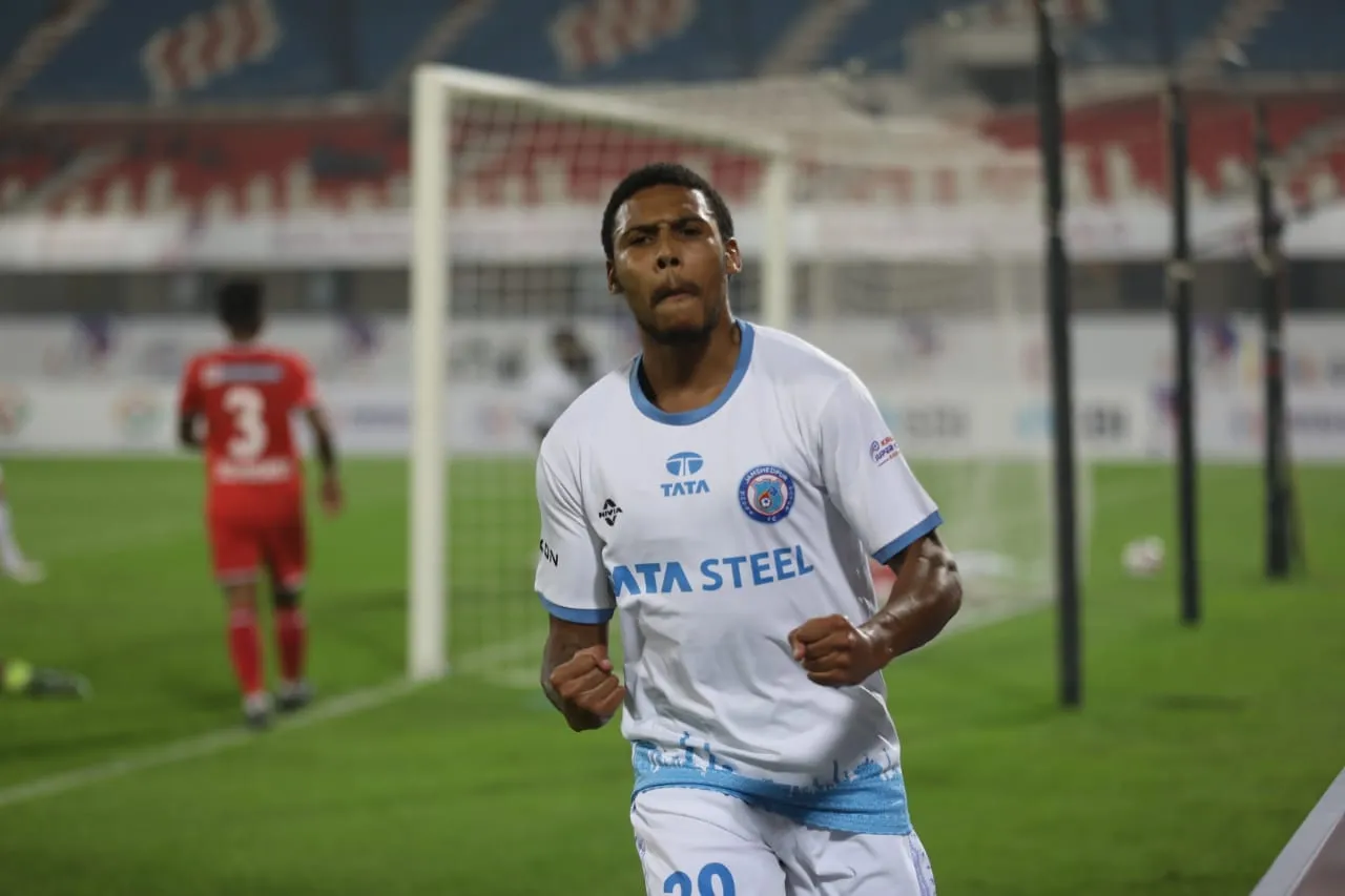 Steve Ambri after providing the assist to captain Chima Chukwu in the Northeast United vs Jamshedpur FC in Kalinga Super Cup 2024.  Image | JFC