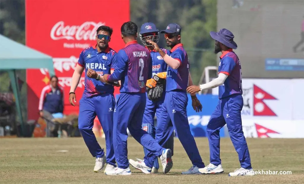 Nepal won the semi-final at the Asia region qualifiers to book its  berth at the men's T20 World Cup 2024. Image- Onlinekhabar English  