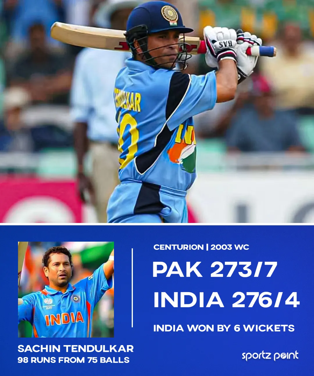 Sachin Tendulkar played one of the best knocks of World Cup history against Pakistan in 2003 at Centurion.  