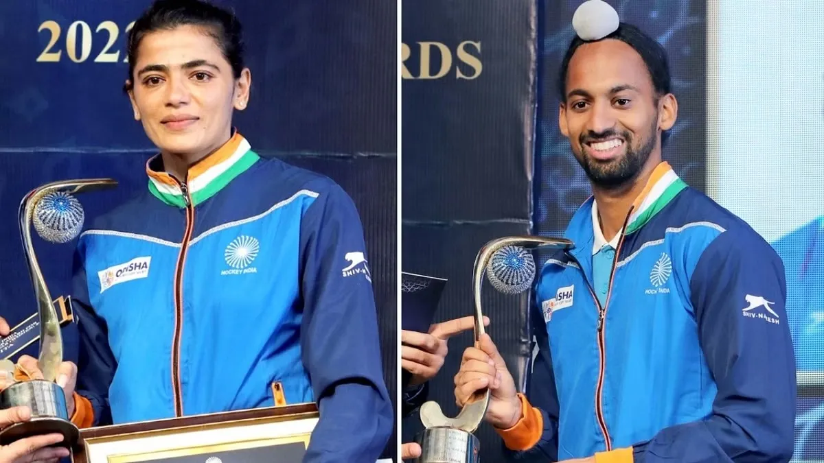 India's Hardik Singh and Savita won the 2023 FIH Players of the Year and FIH Goalkeeper of the year award by FIH Annual Award. Image- Deccan Herald  