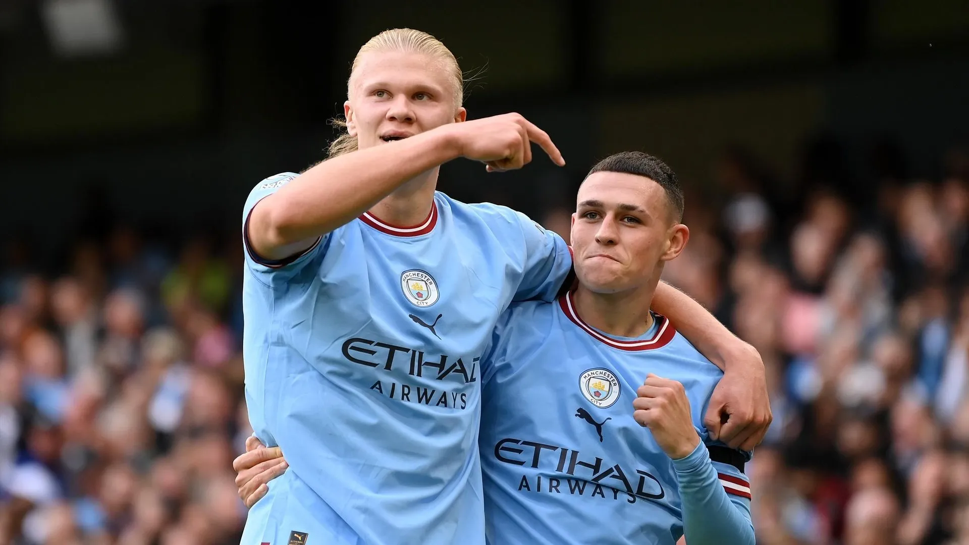 Erling Haaland and Phil Foden after scoring hat-tricks against United.  
