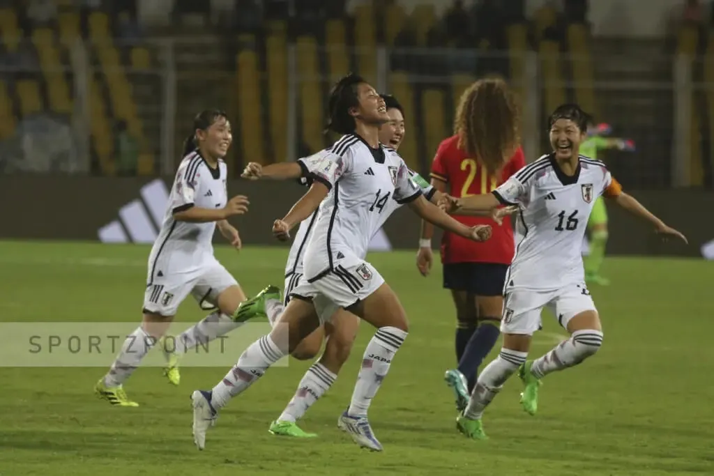 Japan's Momoko Tanikawa celebrates after scoring the first goal of the match against Spain | FIFA U-17 Women's World Cup 2022 | Sportz Point